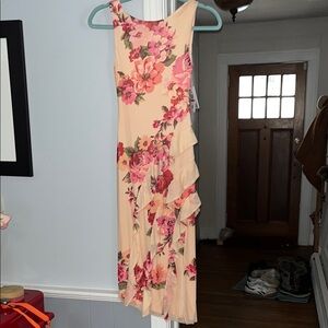Tinsel Asymmetrical Floral Dress - Pink and Cream